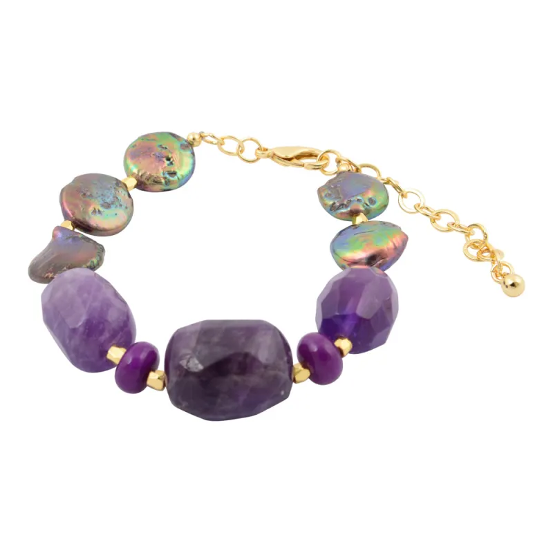 Purple Amethyst and Magnesite Golden Bracelet sold by Barse