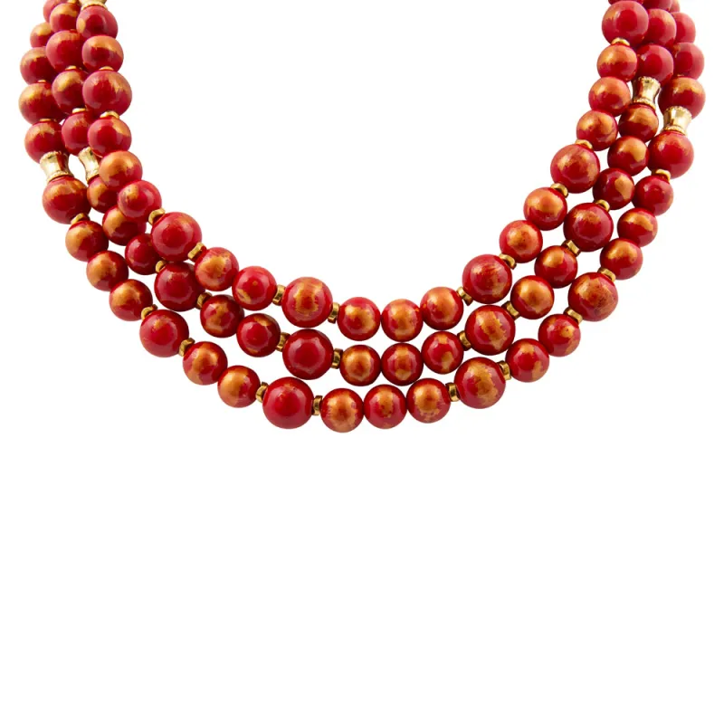 Red Jade Statement Triple Strand Necklace sold by Barse