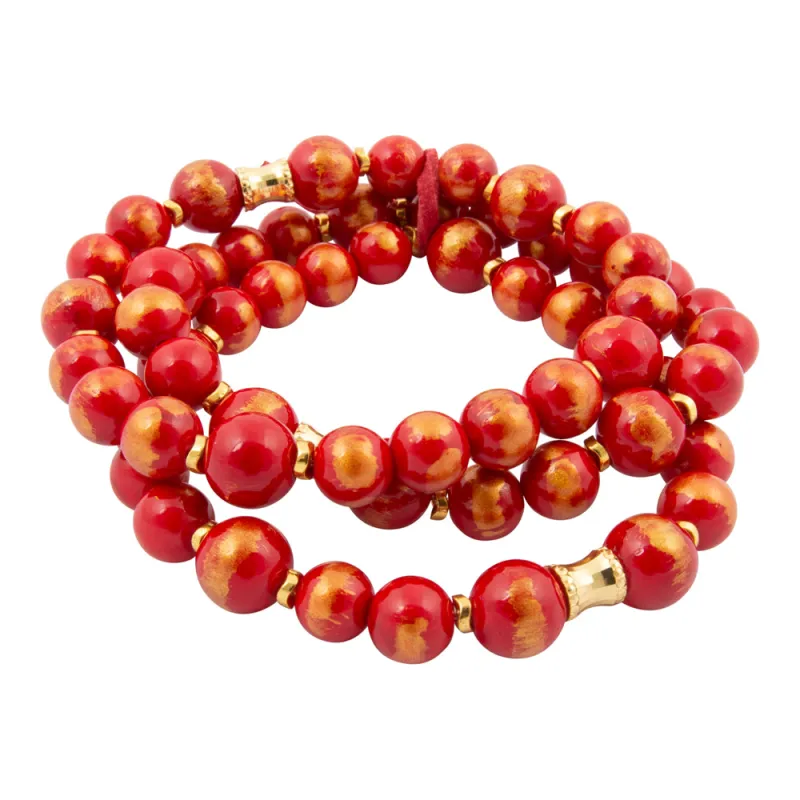 Red Jade Golden Stretch Bracelet Set sold by Barse