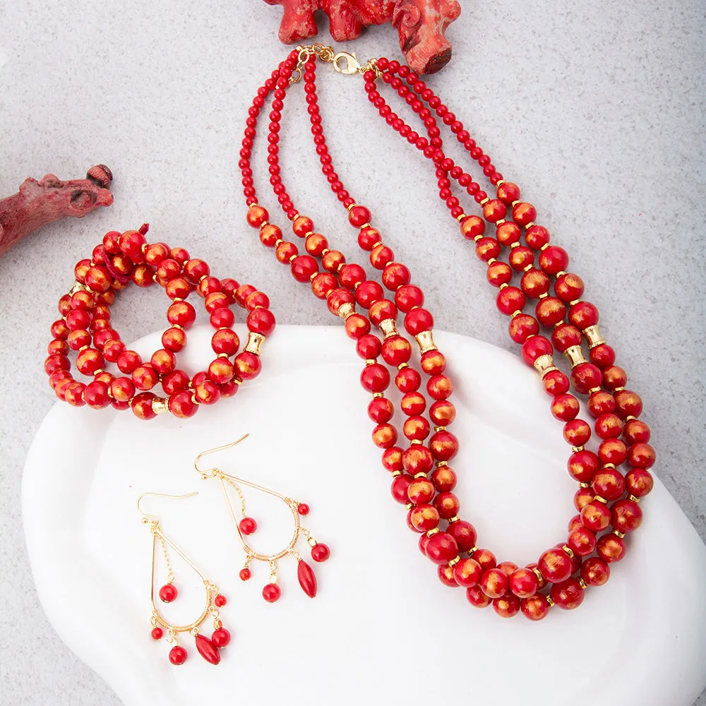 Red Jade Golden Stretch Bracelet Set sold by Barse product image thumbnail 5