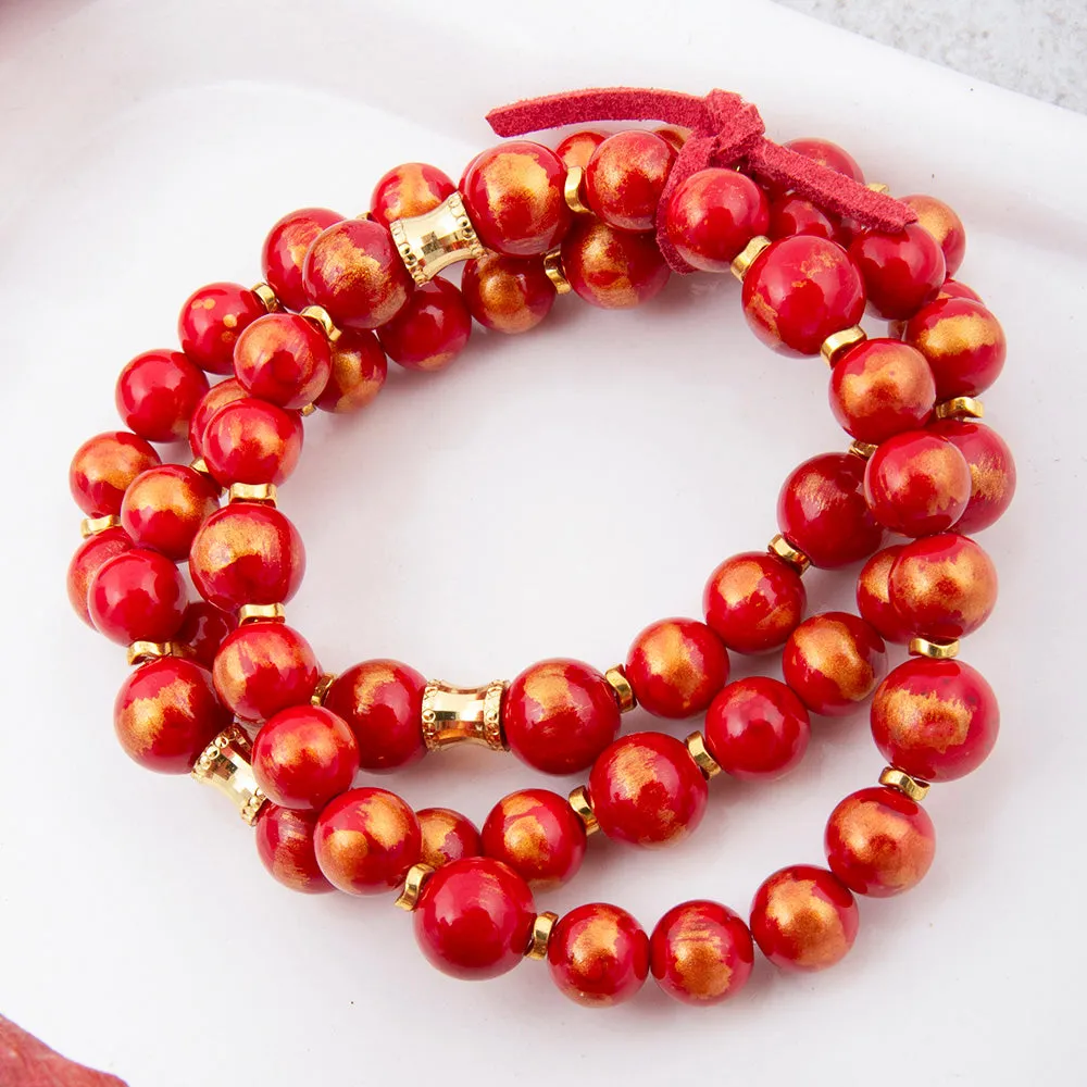 Red Jade Golden Stretch Bracelet Set sold by Barse product image thumbnail 3