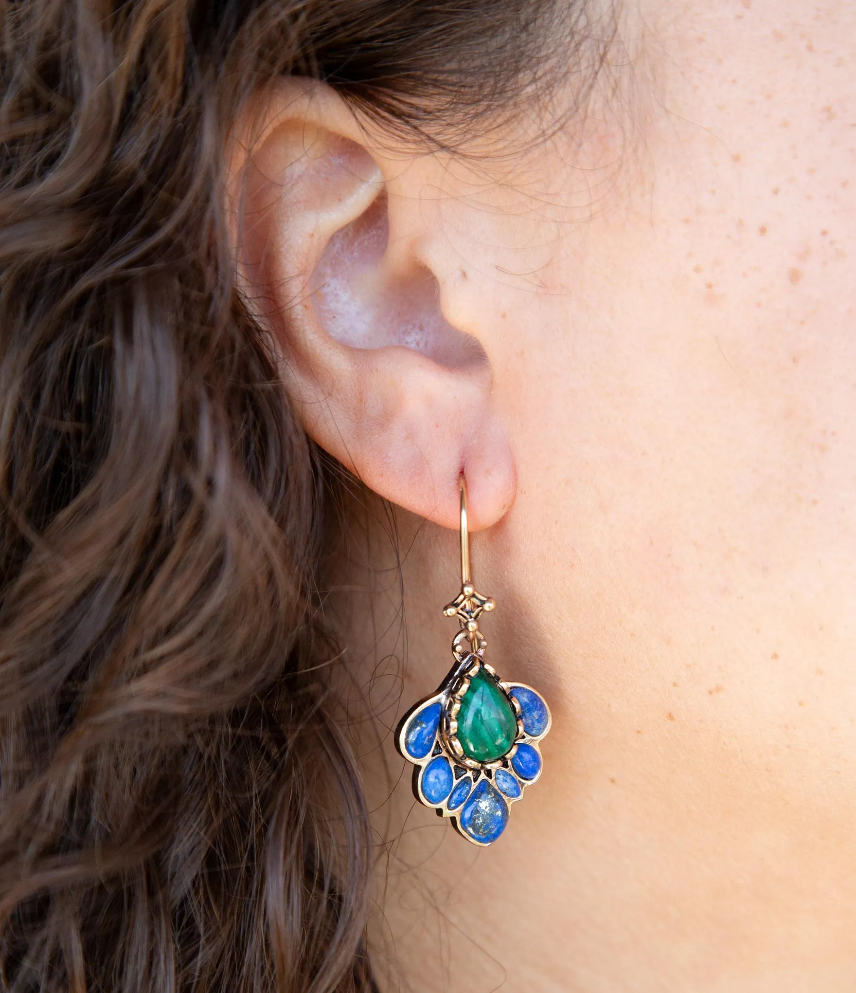 Peacock Blue Lapis Golden Drop Earrings sold by Barse product image thumbnail 2