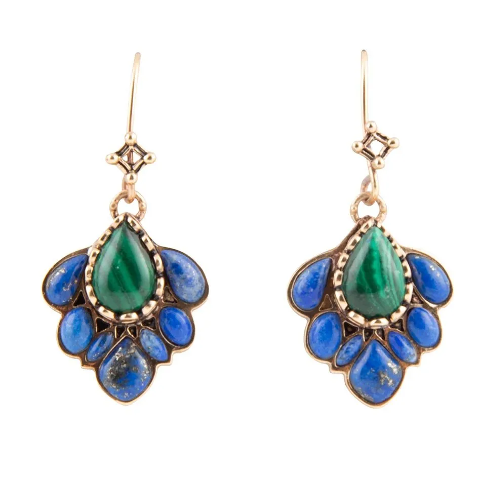 Peacock Blue Lapis Golden Drop Earrings sold by Barse