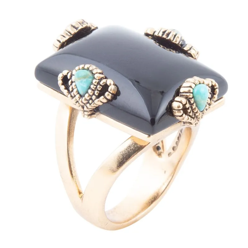 Prima Black Onyx Golden Statement Ring sold by Barse