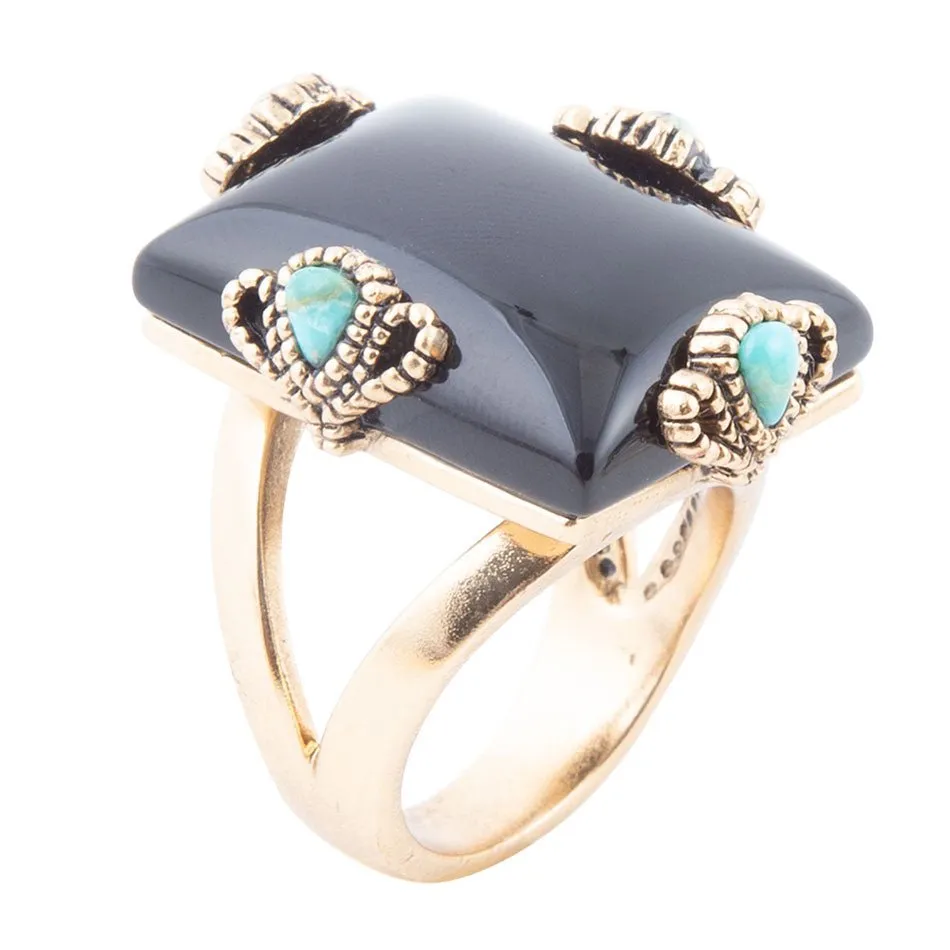 Prima Black Onyx Golden Statement Ring sold by Barse