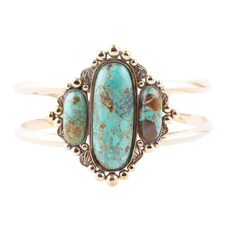Plateau Blue Turquoise Golden Cuff Bracelet sold by Barse product image thumbnail 3