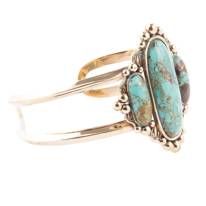 Plateau Blue Turquoise Golden Cuff Bracelet sold by Barse