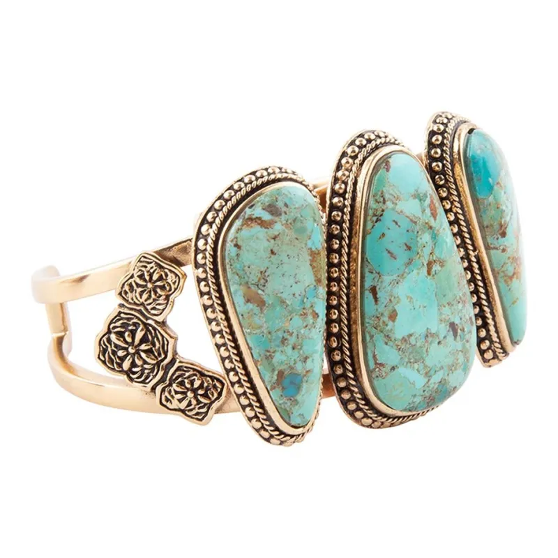 Trio Blue Turquoise Golden Cuff Bracelet sold by Barse