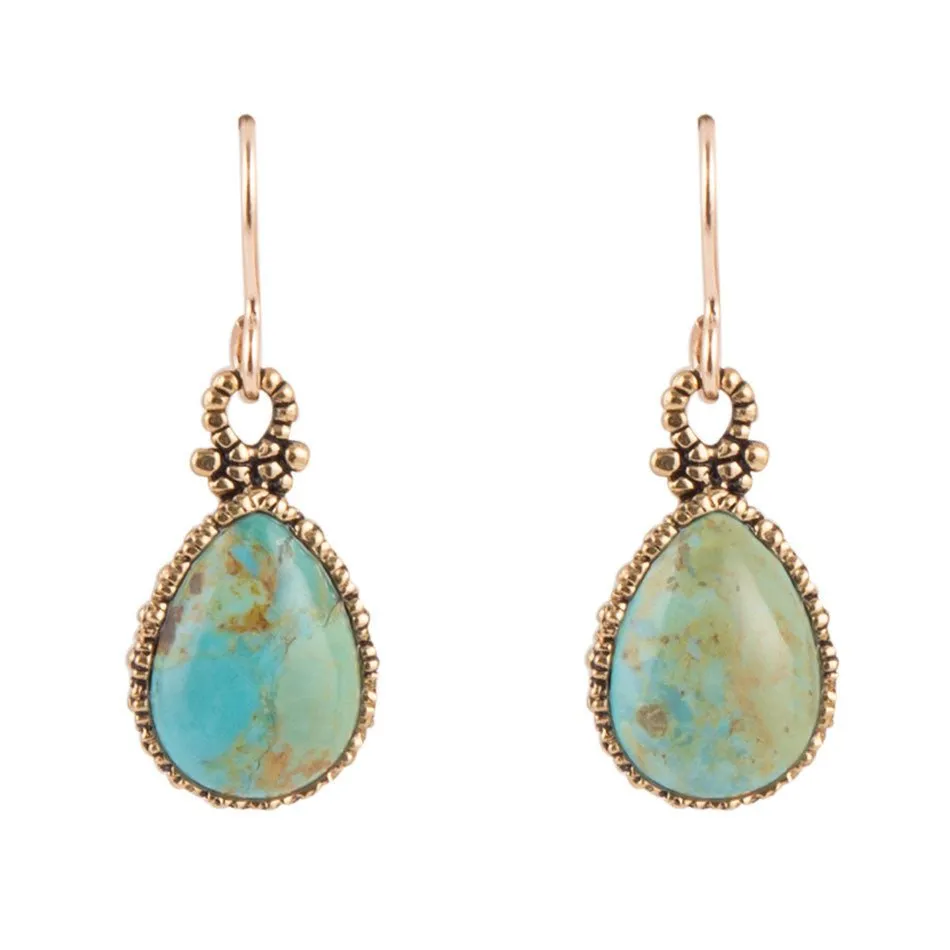 Dreamy Drop Blue Turquoise and Golden Earrings sold by Barse