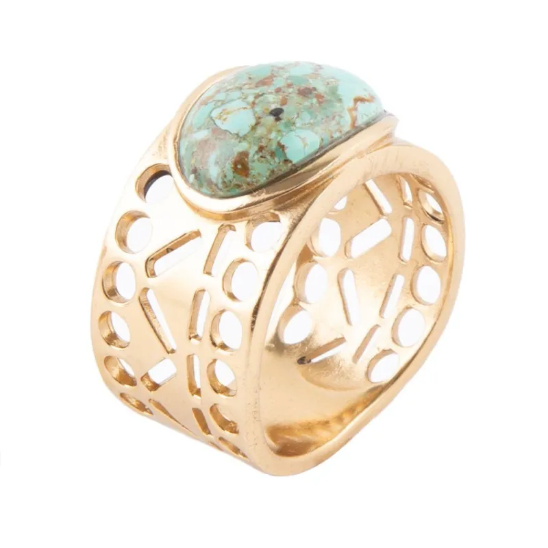 Cut it Out Blue Turquoise Golden Ring sold by Barse