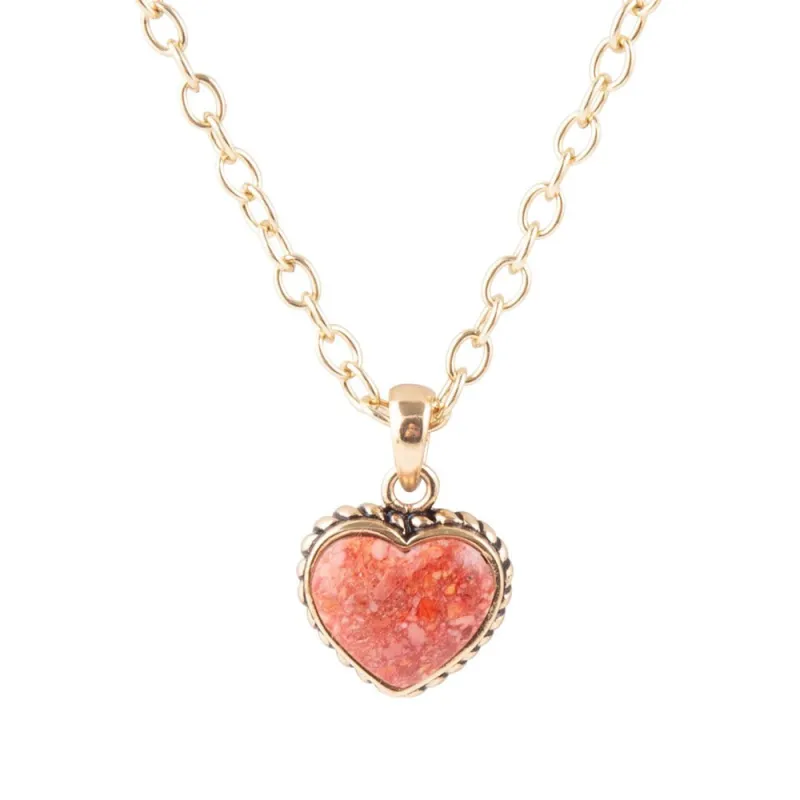 Orange Sponge Coral Heart Pendant and Golden Bronze Necklace sold by Barse
