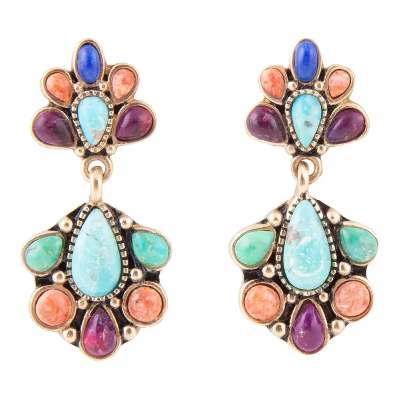 Concho Colorful Double Golden Drop Earrings sold by Barse