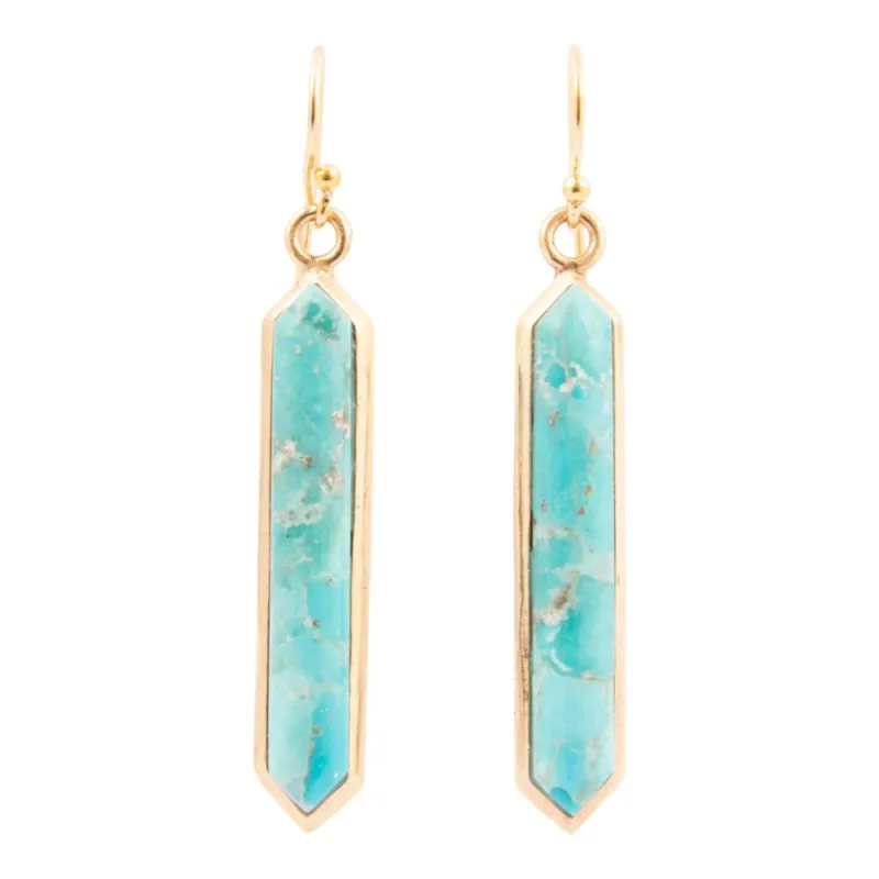 Linear Blue Turquoise Golden Drop Earrings sold by Barse