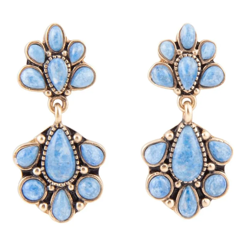 Concho Denim Blue Lapis Double Golden Drop Earrings sold by Barse