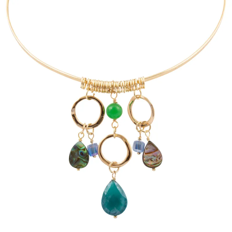 Abalone and Green Onyx Golden Collar Necklace sold by Barse