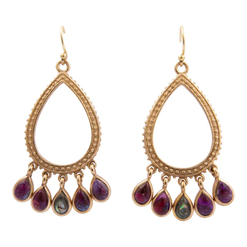 Purple Turquoise and Abalone Golden Drop Earrings sold by Barse