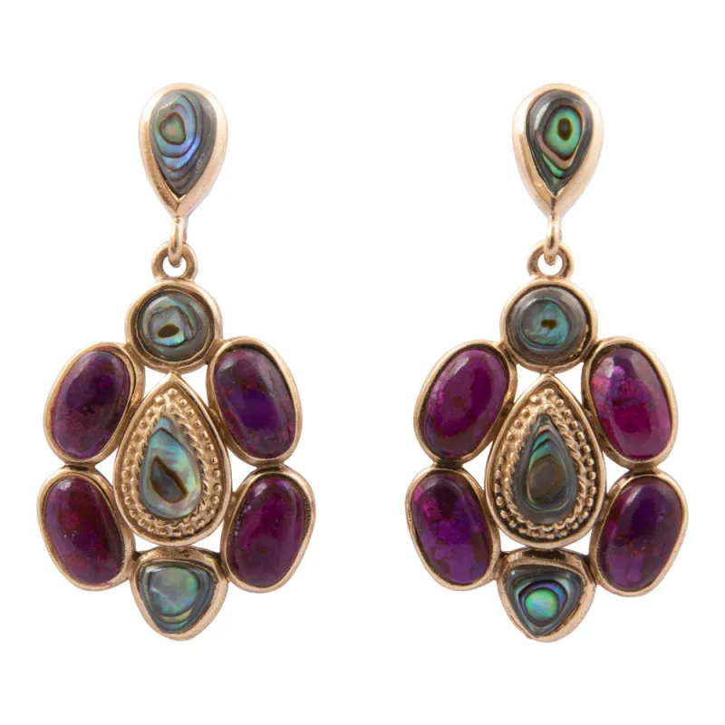 Purple Turquoise and Abalone Golden Drop Earrings sold by Barse