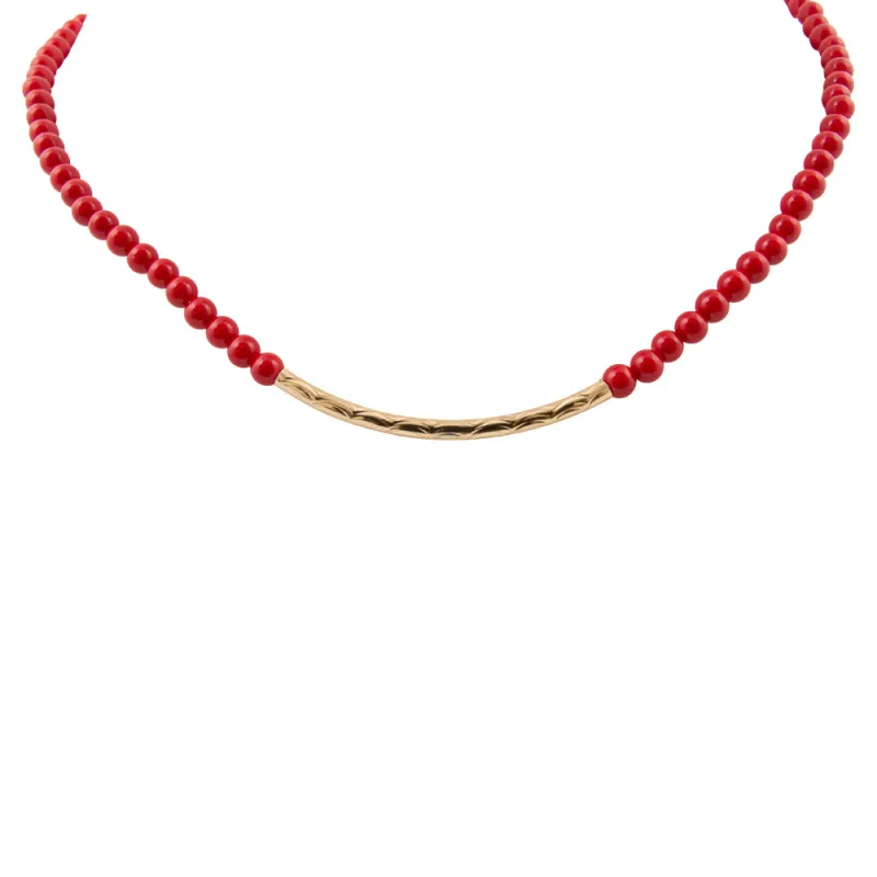 Little Bit Crimson Red Jade Golden Necklace sold by Barse