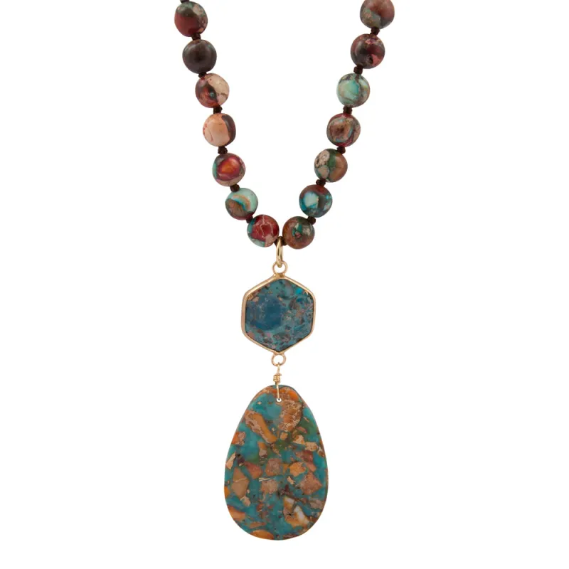 Rainbow Jasper Long Pendant Necklace sold by Barse
