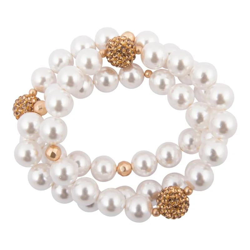 Chunky White Pearl Triple Golden Bracelet Set sold by Barse