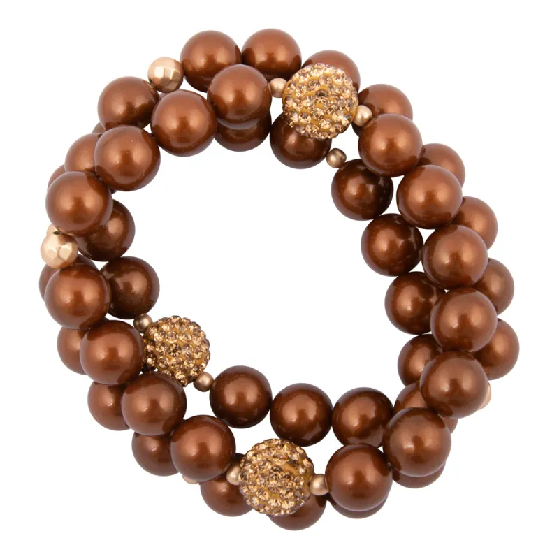 Mocha Brown Pearl Golden Sparkle Bracelet Set made by Barse
