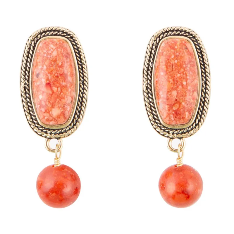 Catalina Orange Sponge Coral Golden Clip-On Earrings sold by Barse