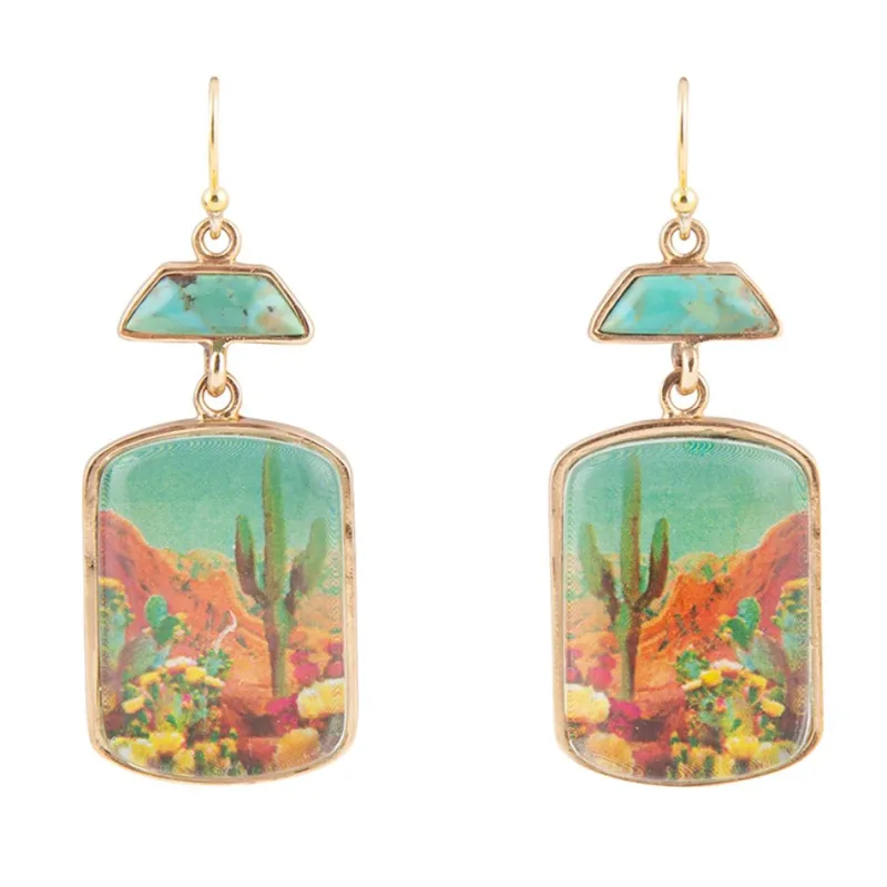 Scenic Sedona Desert Blue Turquoise Golden Drop Earrings sold by Barse