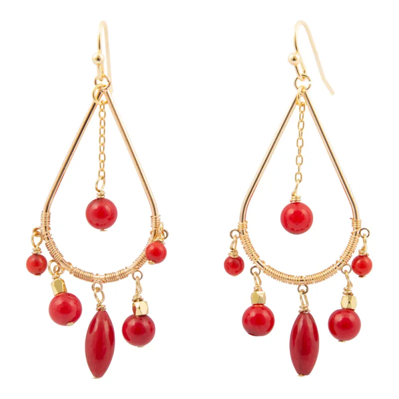 Red Mashan Jade Golden Chandelier Earrings sold by Barse
