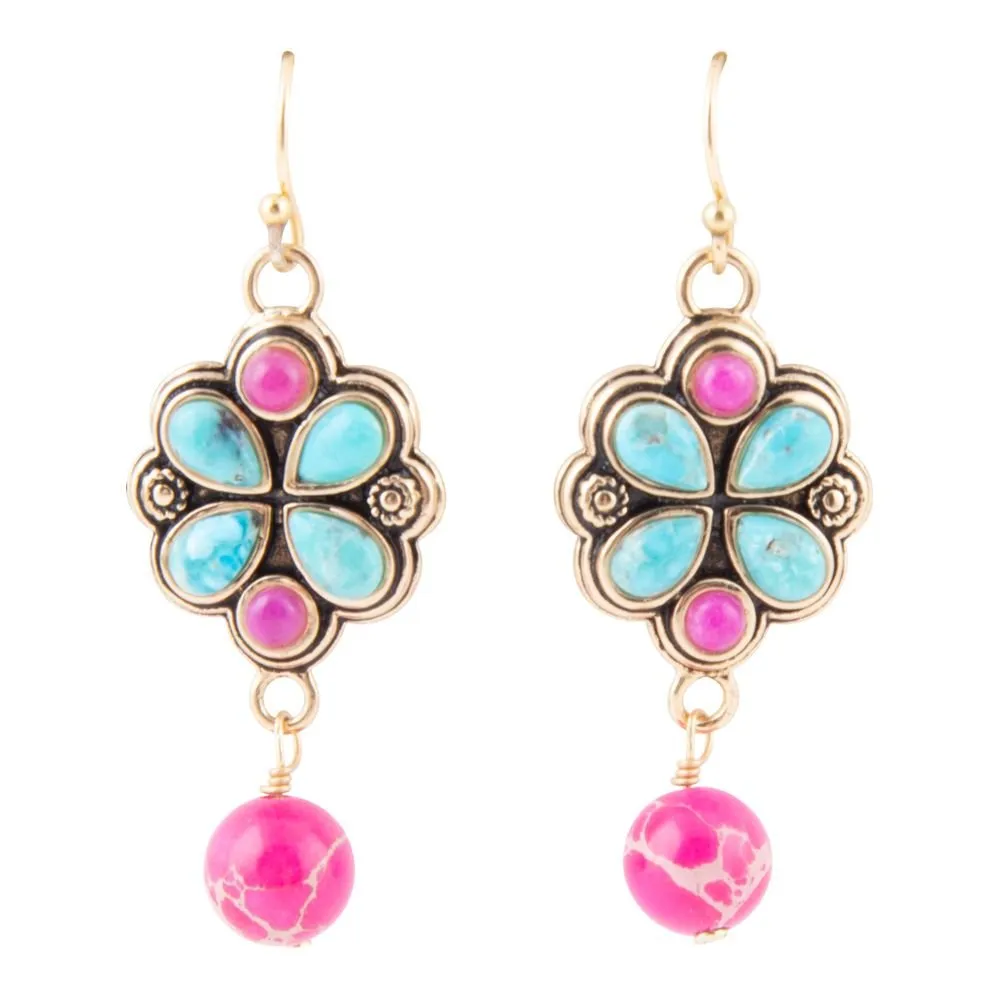 Legacy Pink Agate Golden Drop Earrings sold by Barse