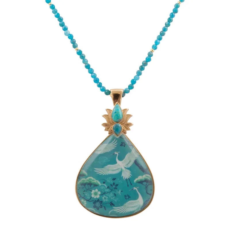 Heron Flight Teal Apatite Golden Pendant Necklace sold by Barse