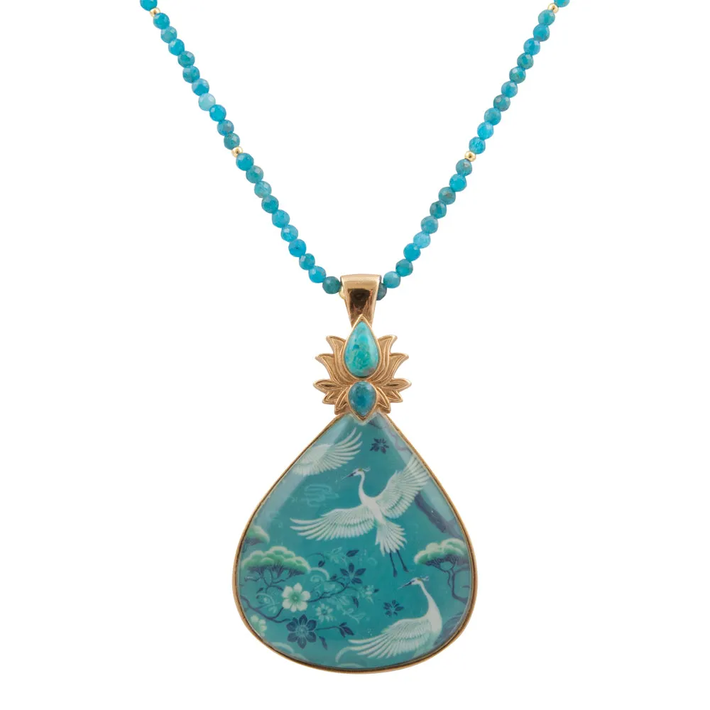 Heron Flight Blue Teal Apatite Golden Pendant Necklace sold by Barse