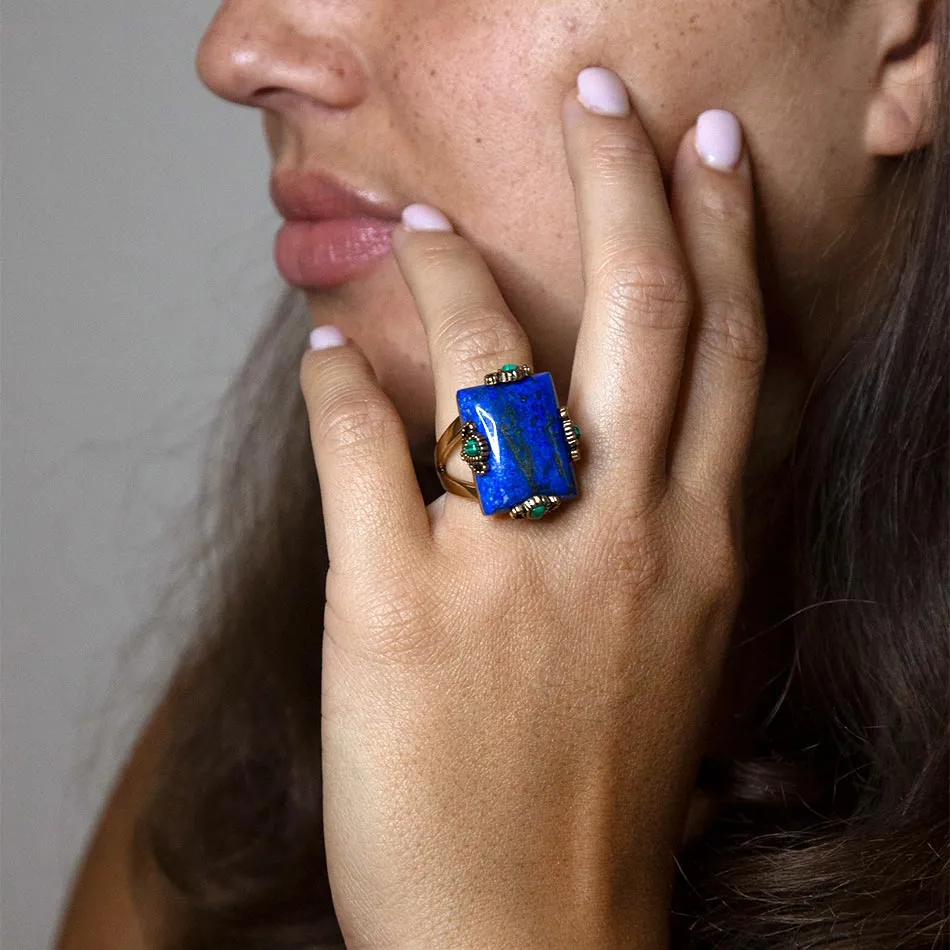 Prismatic Blue Lapis and Malachite Golden Ring sold by Barse product image thumbnail 2