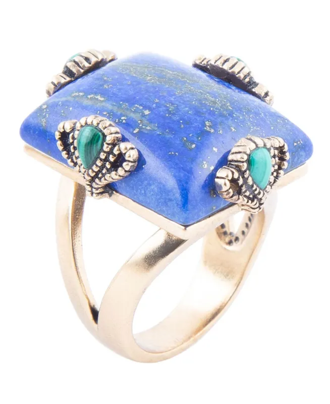Prismatic Blue Lapis and Malachite Golden Ring sold by Barse