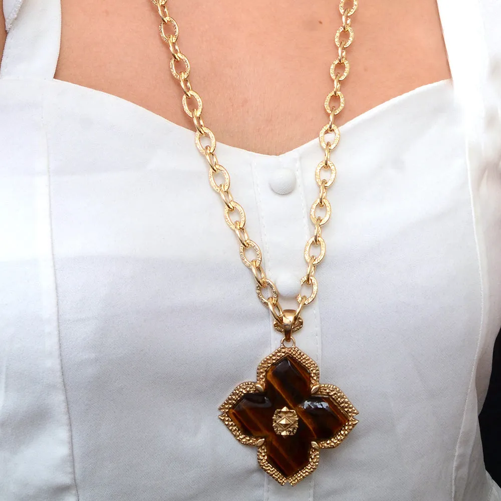 Brown Tiger's Eye Cross Golden Pendant Necklace sold by Barse product image thumbnail 2