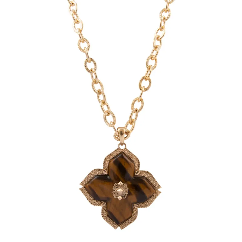 Brown Tiger's Eye Cross Golden Pendant Necklace sold by Barse