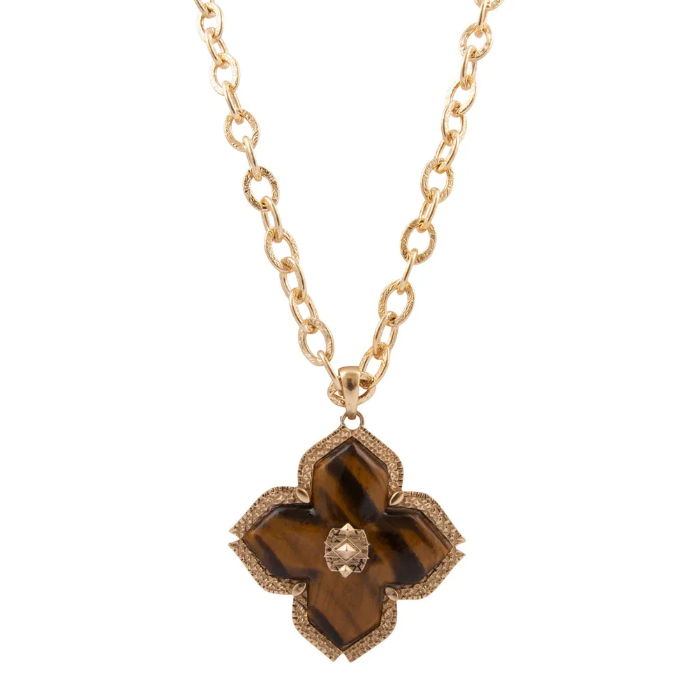 Brown Tiger's Eye Cross Golden Pendant Necklace sold by Barse