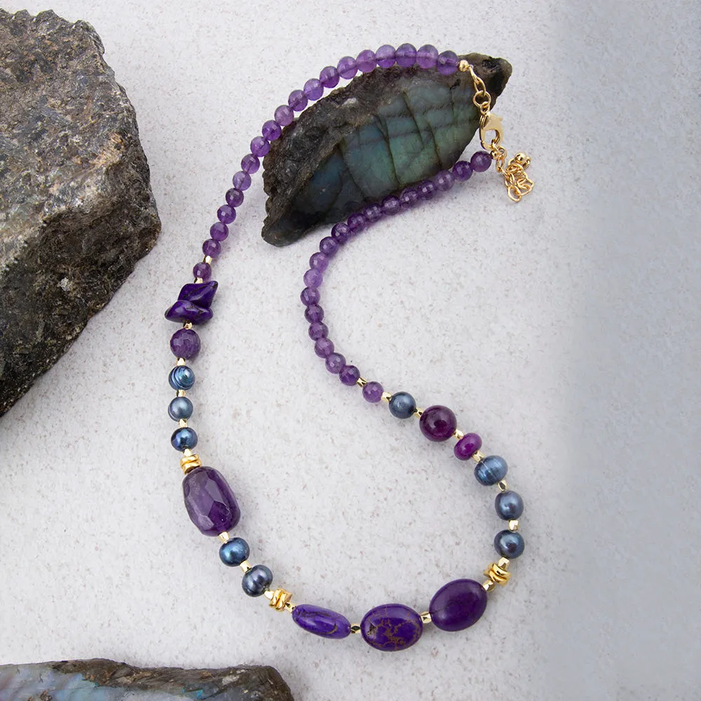 Purple Amethyst Golden Chunky Necklace sold by Barse product image thumbnail 3