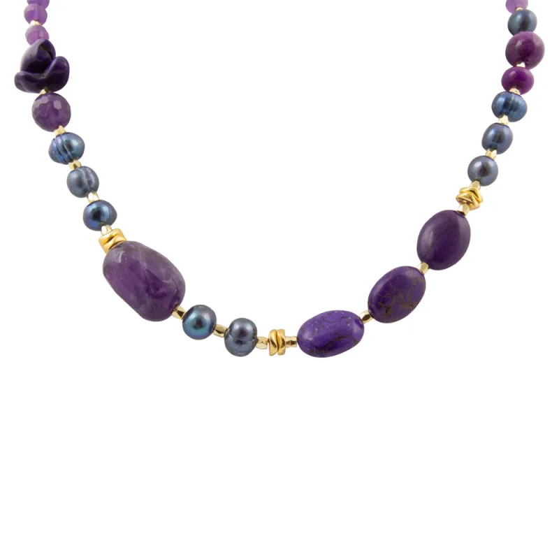 Purple Amethyst Golden Chunky Necklace sold by Barse
