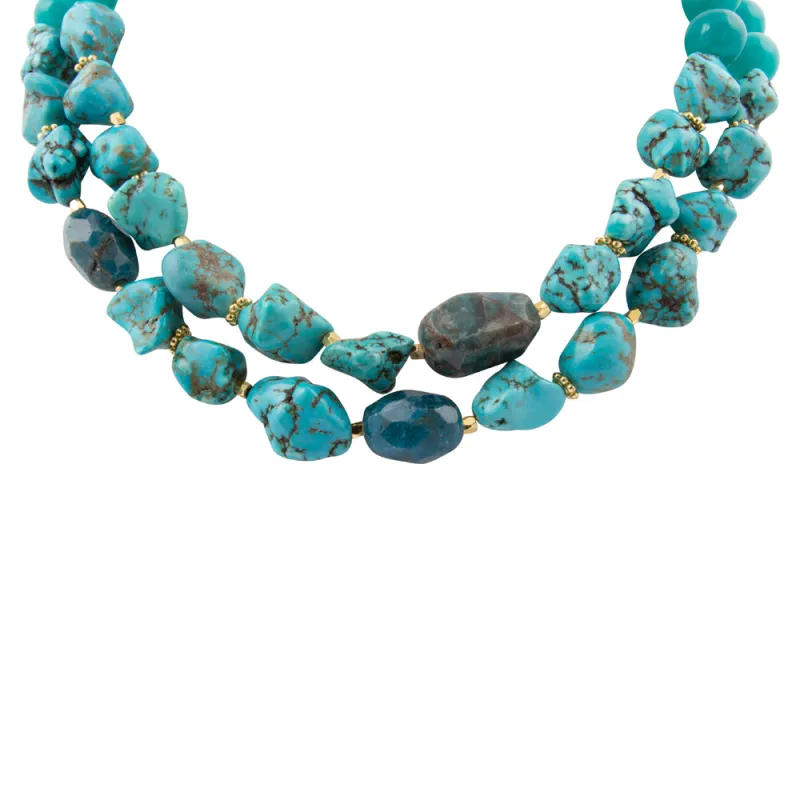 Aurora Chunky Blue Apatite Golden Statement Necklace sold by Barse