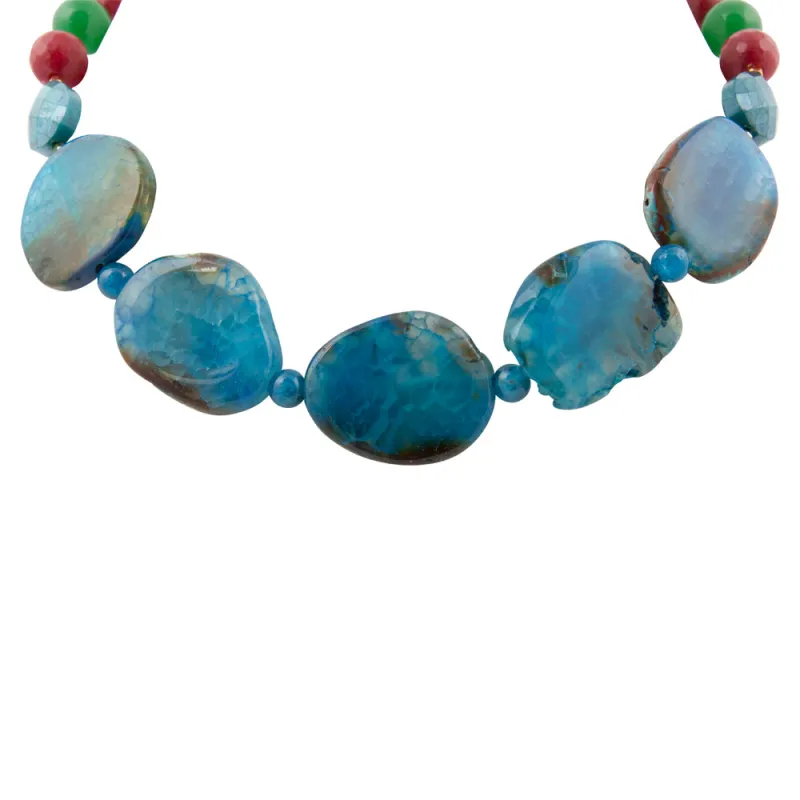 Jeweled Blue Agate Chunky Golden Necklace sold by Barse