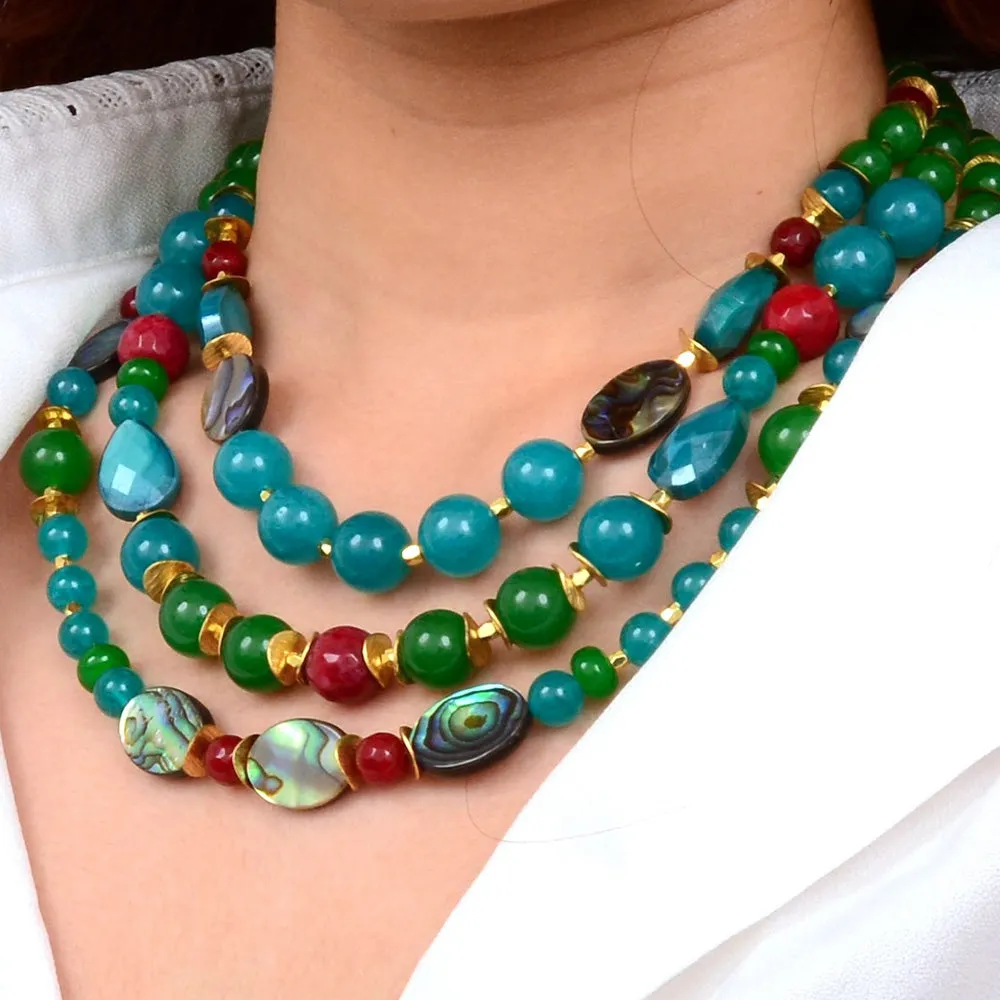 Jeweled Green Agate Golden Statement Necklace sold by Barse product image thumbnail 2