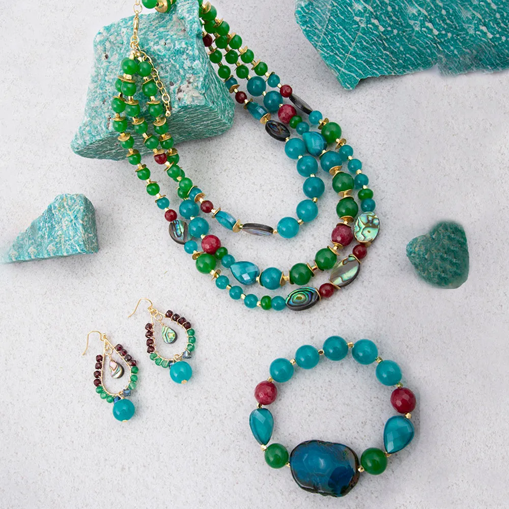 Jeweled Green Agate Golden Statement Necklace sold by Barse product image thumbnail 5