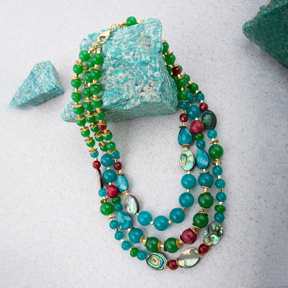 Jeweled Green Agate Golden Statement Necklace sold by Barse product image thumbnail 3