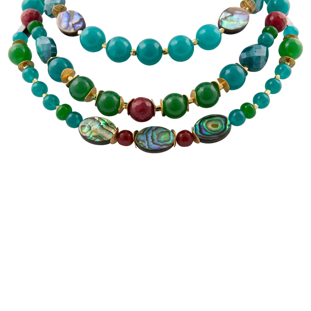 Jeweled Green Agate Golden Statement Necklace sold by Barse
