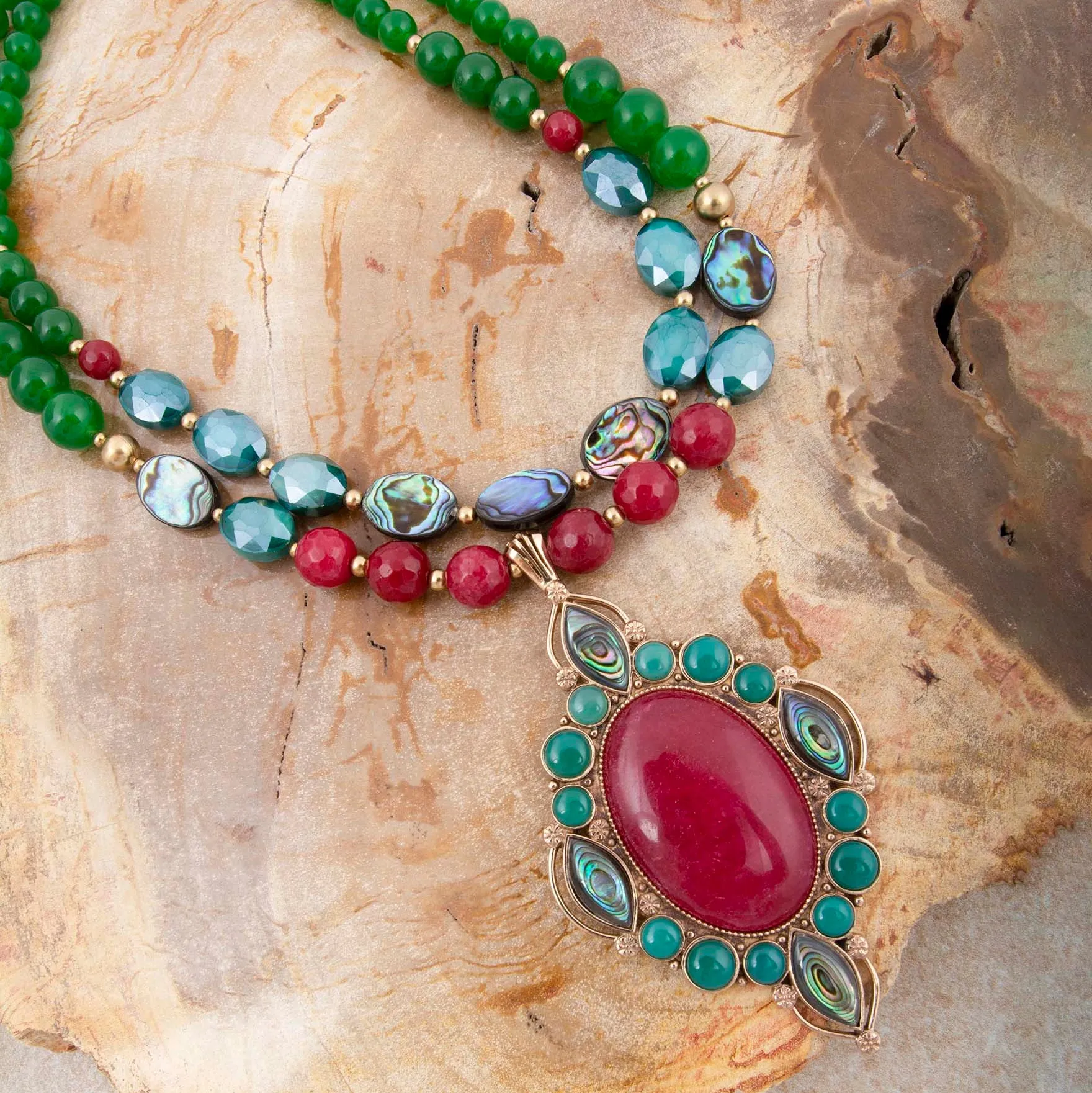 Regalia Red Onyx Golden Statement Necklace sold by Barse product image thumbnail 3