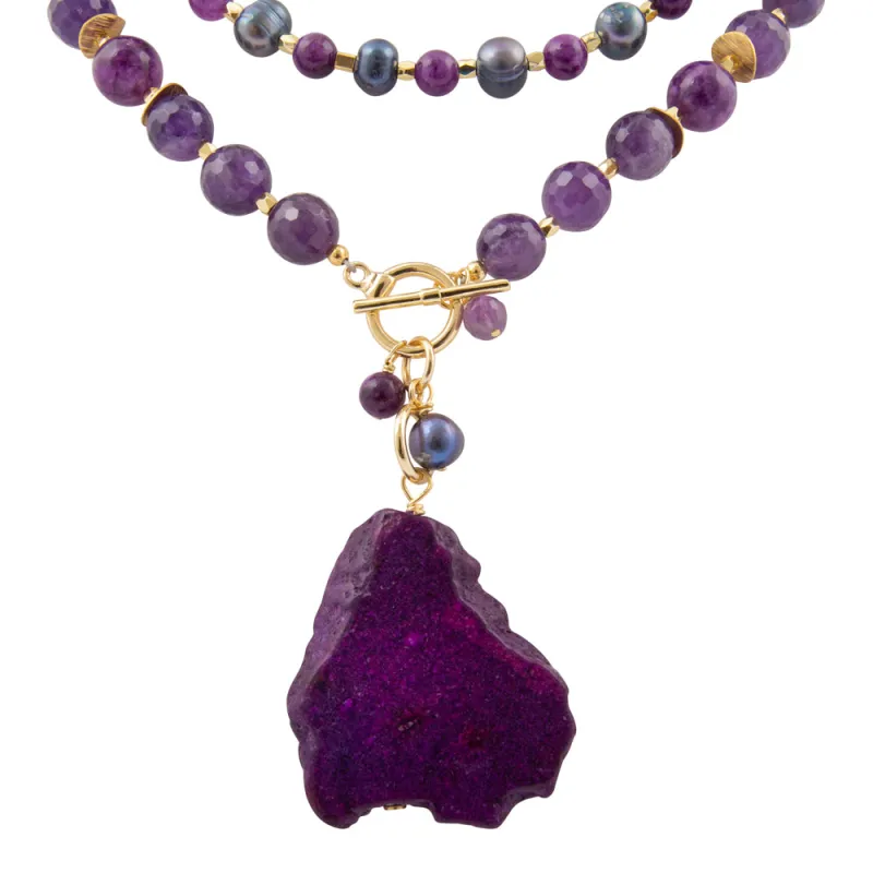 Purple Amethyst and Jasper Golden Pendant Necklace sold by Barse