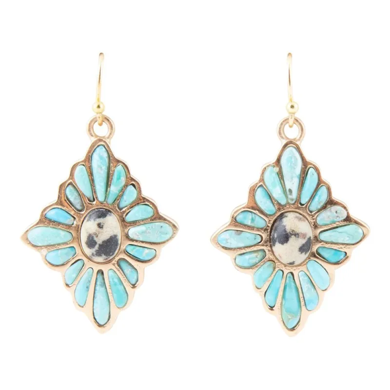 Tulum Blue Turquoise Golden Cross Earrings sold by Barse