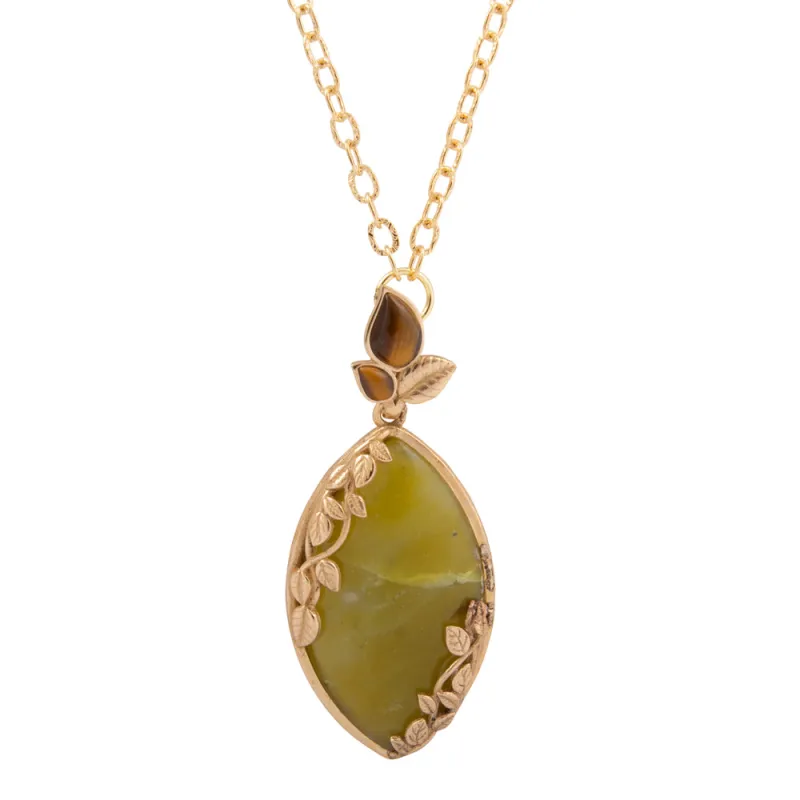 Golden Vines Green Jasper Long Pendant Necklace sold by Barse