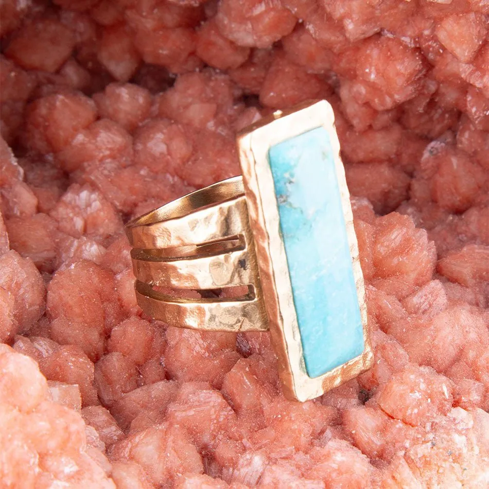 Aztec Blue Turquoise Golden Statement Ring sold by Barse product image thumbnail 2