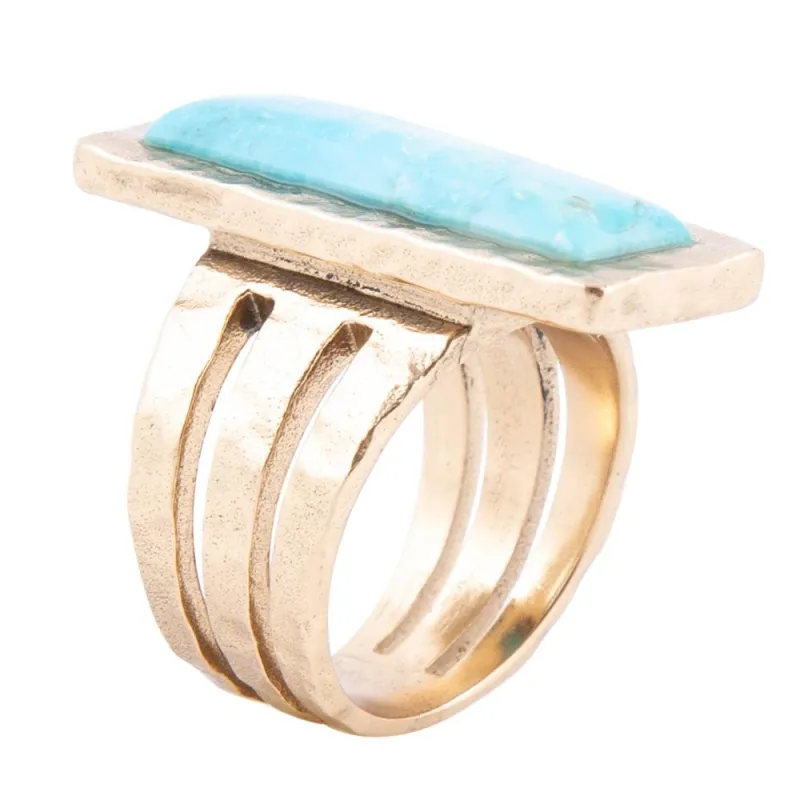 Aztec Blue Turquoise Golden Statement Ring sold by Barse